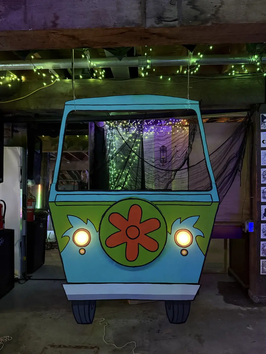 Mystery Machine vehicle prop for Scooby-Doo themed event
